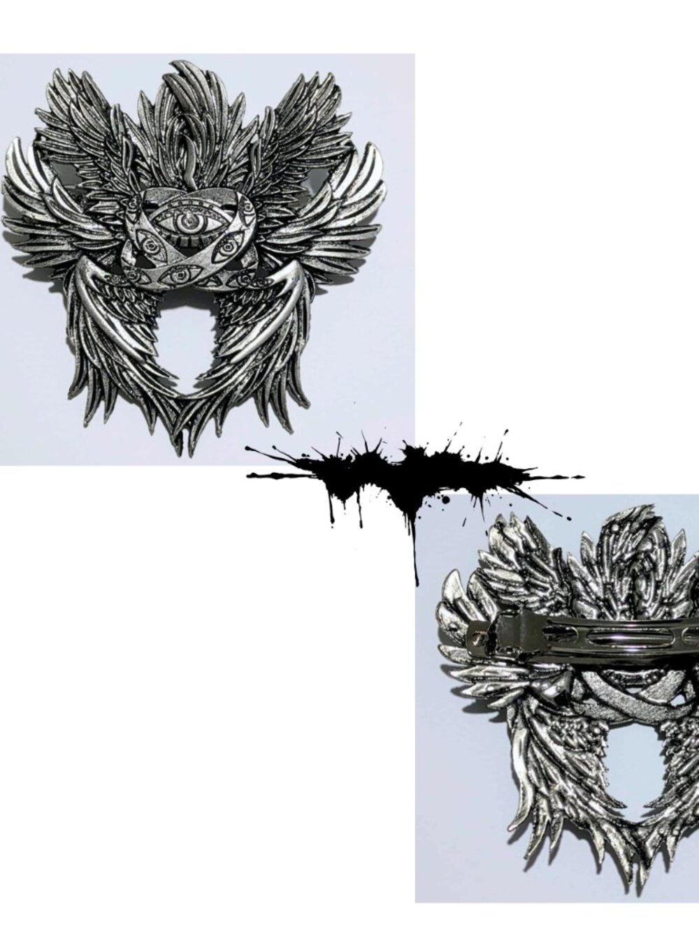3" Gothic Biblically Accurate Angel Winged Eye Barrette Silver Hair Clip Oddity